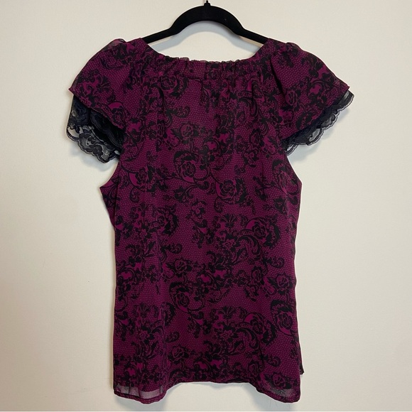 ⚪️ VTG NWT LAURA / Fred David paisley chiffon goth with lace trimming - Picture 6 of 8